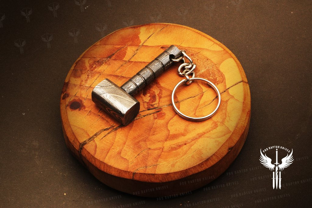 Handmade Damascus steel Edgeless Shape Hammer Keychain. Buy One Get One Free in a box. Pro-Hermoso1735