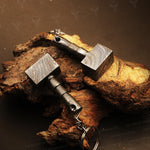 Handmade Damascus steel Thor Hammer Keychain. Buy One Get One Free in a Ash wood Gift Box. Pro-Hermoso1736