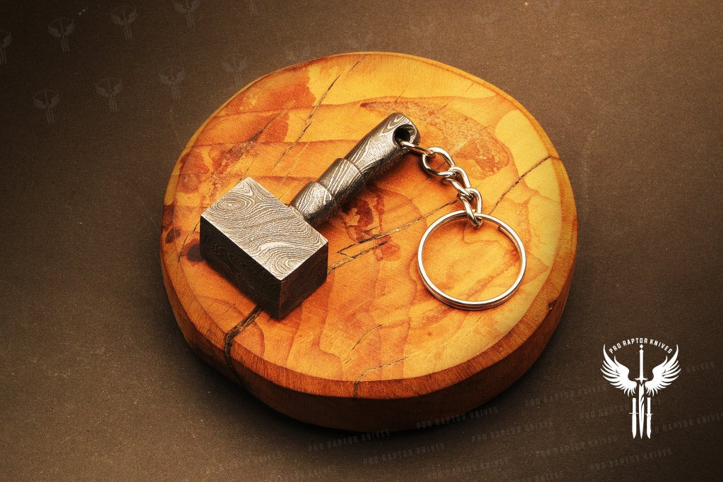 Handmade Damascus steel Thor Hammer Keychain. Buy One Get One Free in a Ash wood Gift Box. Pro-Hermoso1736