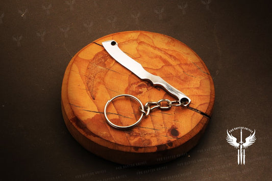 Handmade D2 steel Cleaver Shaped Keychain in Wooden Box. Pro1839