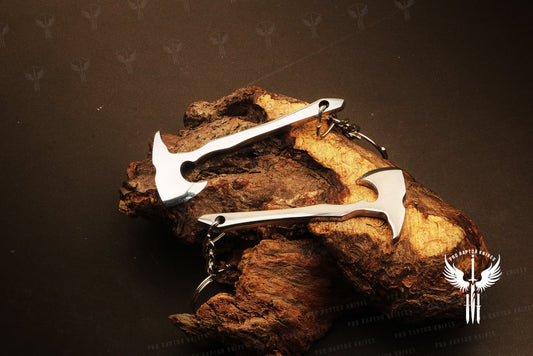 Handmade D2 steel Axe Shaped Keychain in Wooden Box. Pro1840
