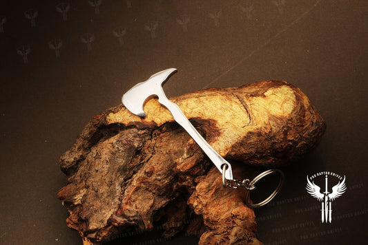 Handmade D2 steel Axe Shaped Keychain in Wooden Box. Pro1840