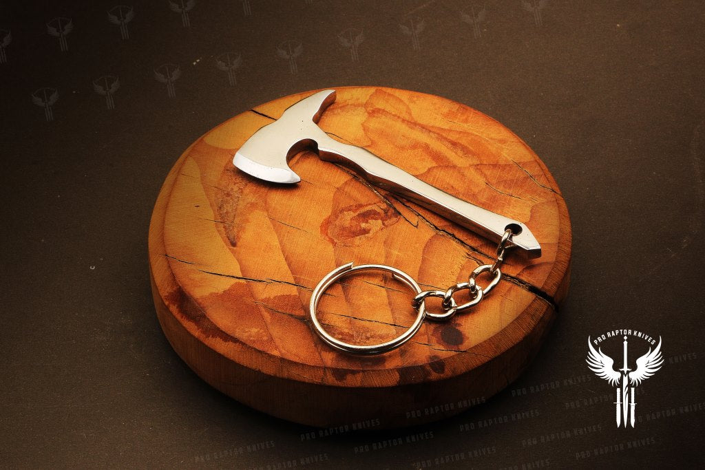 Handmade J2 steel Axe Shaped Keychain. Buy One Get One Free in a Ash wood Gift Box. Pro-Capolavoro1840