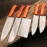 Handmade Damascus Steel Chef Set with Rosewood Wood handle.  Free Damascus Steel Ring. Pro-Robusto1447