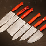 Handmade Damascus Steel Chef Set with Rosewood Wood handle.  Free Damascus Steel Ring. Pro-Robusto1447