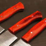 Handmade Damascus Steel Chef Set with Rosewood Wood handle.  Free Damascus Steel Ring. Pro-Robusto1447