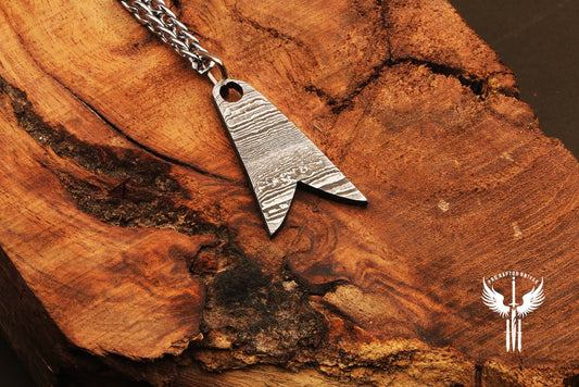 Hand Forged Fish Tail Shaped Pendant Packed in Ash wood Gift Box. Pro1842