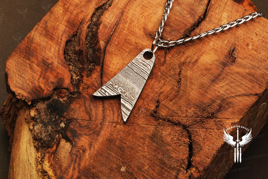 Hand Forged Fish Tail Shaped Pendant Packed in Ash wood Gift Box. Pro1842