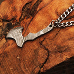 Damascus steel Axe Shaped Necklace Packed in Ash wood Gift Box. Pro-Capolavoro1843