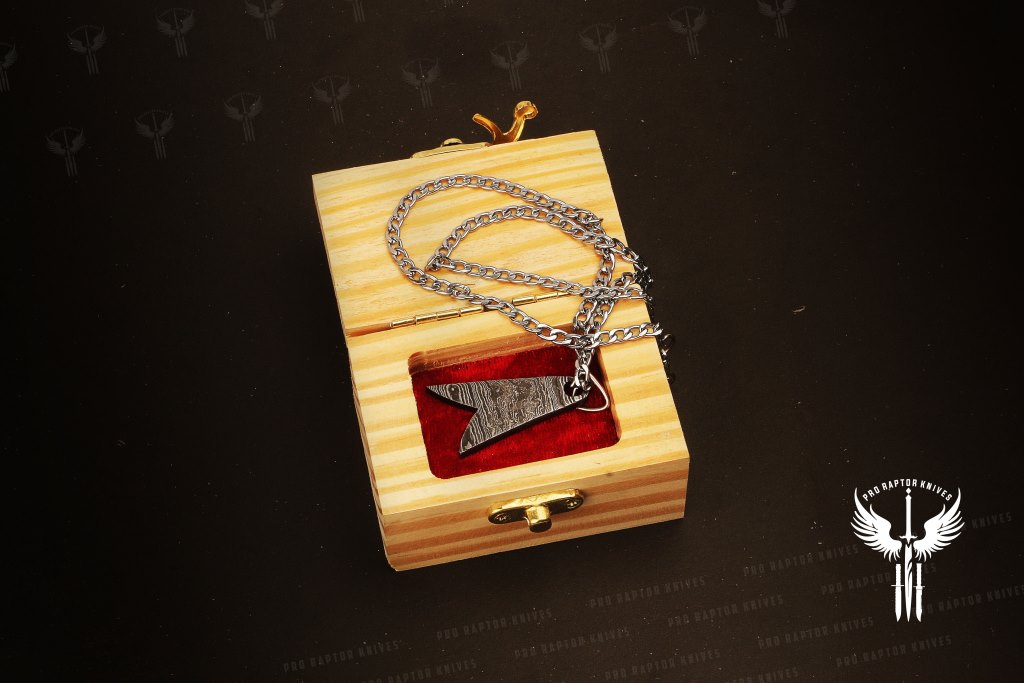 Hand Forged Fish Tail Shaped Pendant Packed in Ash wood Gift Box. Pro1842