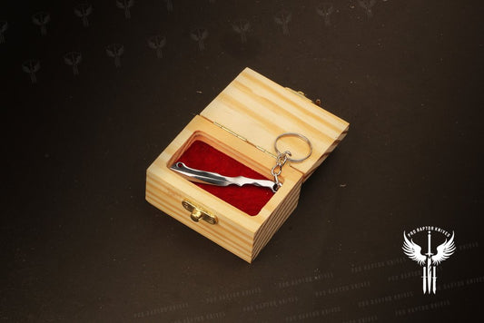 Handmade D2 steel Cleaver Shaped Keychain in Wooden Box. Pro1839