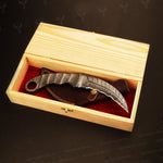 Handmade Damascus Steel Full Tang Handle Karambit Knife Packed in Ash Wood Gift Box.  Pro-Netto1707