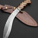 Handmade Damascus Steel Survival Hunting Kukri Knife with Olive and Dark Wood Handle. Pro-Bello1469