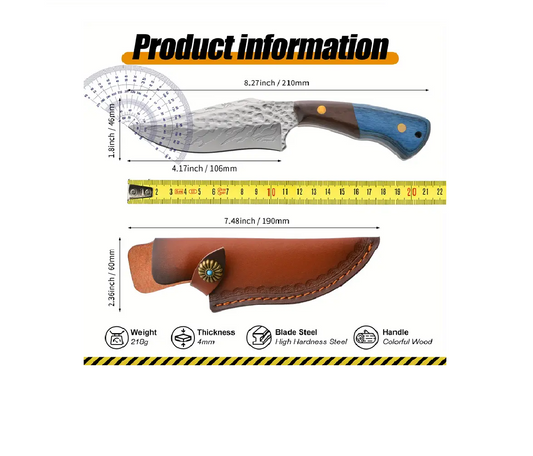 Handmade Stainless Steel Skinner Knife with Wood Handle and Sheath. Pro-Tenace6061