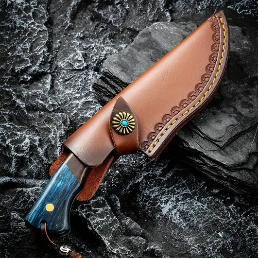 Handmade Stainless Steel Skinner Knife with Wood Handle and Sheath. Pro-Tenace6061