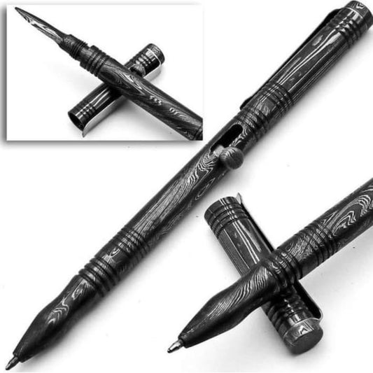 Handmade Damascus Steel Ballpoint Pen with Tri-Edge Paper Cutter. Pro-Regalo7015