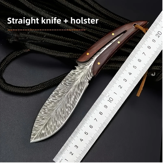 Handmade Feather Damascus Laser Steel Skinner with Wooden Handle & Lanyard. Skinner. Pro-Tenace6063