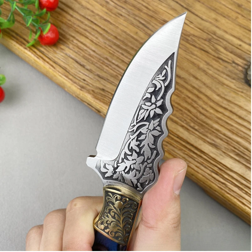 Handmade Etching Blade Skinner Knife – Blue Dollar Sheet Handle & Brass Carving Bolster. Pro-Tenace6065