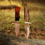 Handmade Copper Damascus Camping Skinner with Ash wood Embroidered Handle. Pro-Tenace1604