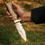 Handmade Copper Damascus Camping Skinner with Ash wood Embroidered Handle. Pro-Tenace1604