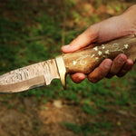 Handmade Copper Damascus Camping Skinner with Ash wood Embroidered Handle. Pro-Tenace1604