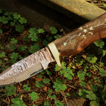 Handmade Copper Damascus Camping Skinner with Ash wood Embroidered Handle. Pro-Tenace1604