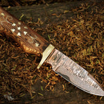 Handmade Copper Damascus Camping Skinner with Ash wood Embroidered Handle. Pro-Tenace1604