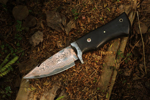 Handmade Copper Damascus steel Camping Skinner with Gut Hook. Pro-Tenace1603