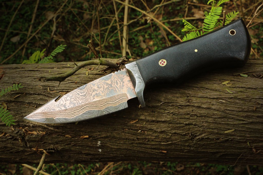 Handmade Copper Damascus steel Camping Skinner with Gut Hook. Pro-Tenace1603