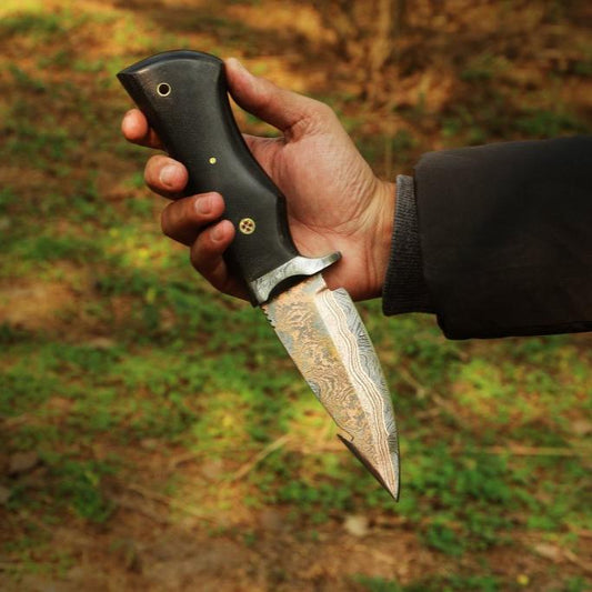Handmade Copper Damascus Steel Gut Hook Skinner Knife with Damascus Guard and Micarta Handle. Pro1603
