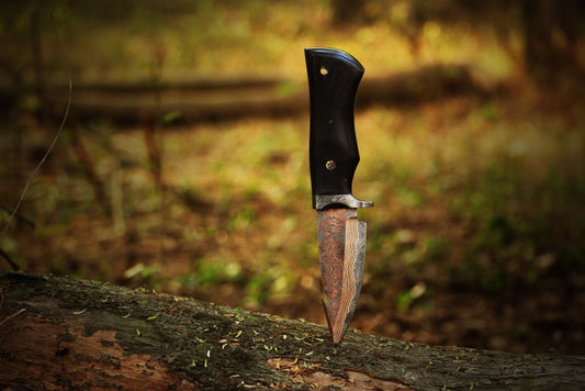 Handmade Copper Damascus Steel Gut Hook Skinner Knife with Damascus Guard and Micarta Handle. Pro1603