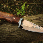 Handmade Copper Damascus Steel Camping Skinner with Gut Hook and Wood Handle. Pro-Tenace1602