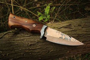 Handmade Copper Damascus Steel Gut Hook Skinner Knife with Mosaic on Handle. Pro1602