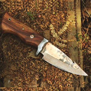 Handmade Copper Damascus Steel Gut Hook Skinner Knife with Mosaic on Handle. Pro1602