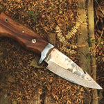 Handmade Copper Damascus Steel Camping Skinner with Gut Hook and Wood Handle. Pro-Tenace1602