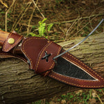 Handmade Copper Damascus Steel Camping Skinner with Gut Hook and Wood Handle. Pro-Tenace1602