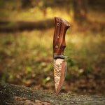 Handmade Copper Damascus Steel Camping Skinner with Gut Hook and Wood Handle. Pro-Tenace1602