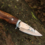 Handmade Copper Damascus Steel Camping Skinner with Gut Hook and Wood Handle. Pro-Tenace1602