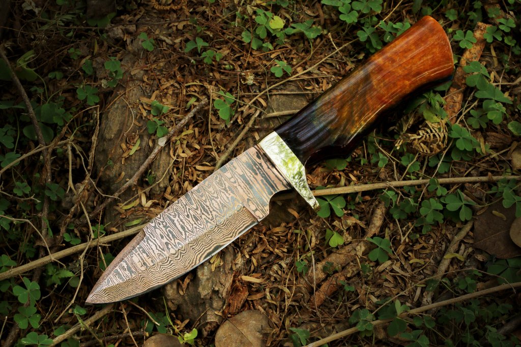 Handmade Copper Damascus Camping Skinner with Ash wood Gift Box. Pro-Tenace1601