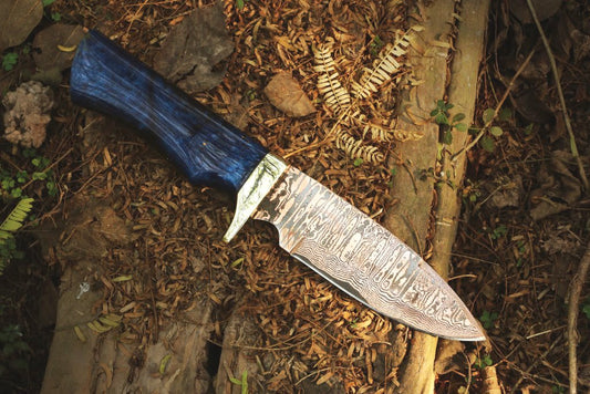 Handmade Copper Damascus Skinner Knife with Dual Color Resin Handle Packed in Wooden Box. Pro1601