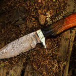 Handmade Copper Damascus Camping Skinner with Ash wood Gift Box. Pro-Tenace1601