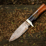 Handmade Copper Damascus Camping Skinner with Ash wood Gift Box. Pro-Tenace1601