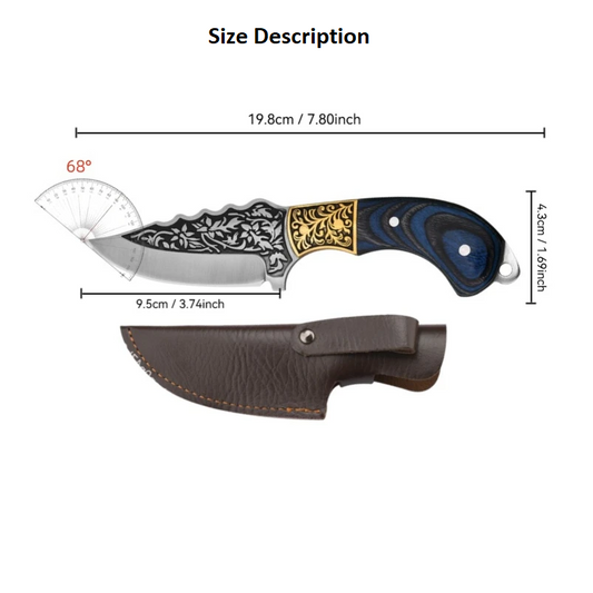 Handmade Etching Blade Skinner Knife – Blue Dollar Sheet Handle & Brass Carving Bolster. Pro-Tenace6065