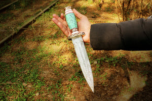 Handmade Damascus steel Dagger Knife with Gemstone Type Handle. Pro-Diese1606