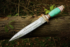 Handmade Damascus steel Dagger Knife with Gemstone Type Handle. Pro-Diese1606