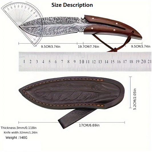 Handmade Feather Damascus Laser Steel Skinner with Wooden Handle & Lanyard. Skinner. Pro-Tenace6063