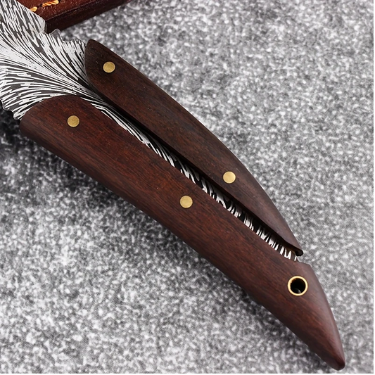Handmade Feather Damascus Laser Steel Skinner with Wooden Handle & Lanyard. Skinner. Pro-Tenace6063
