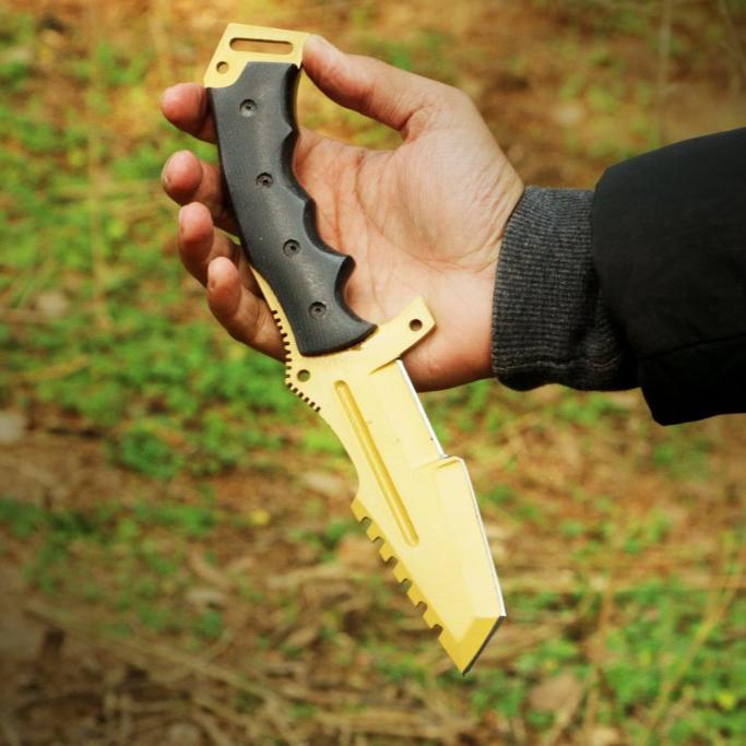 High carbon steel Golden coated hunting tracker TANTO knife. Pro-Capolavoro1848