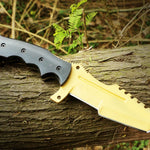 High carbon steel Golden coated hunting tracker TANTO knife. Pro-Capolavoro1848