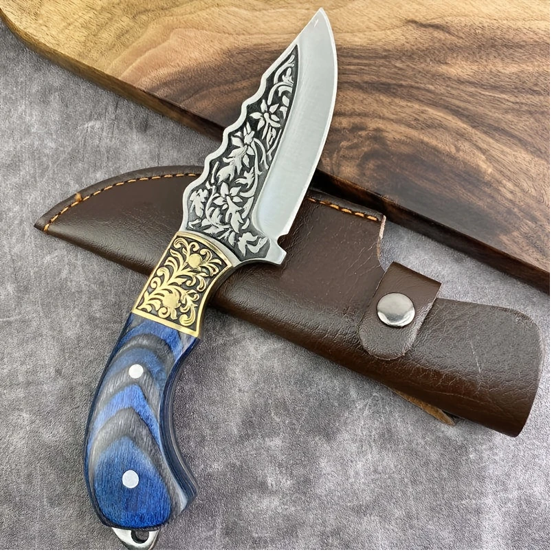 Handmade Etching Blade Skinner Knife – Blue Dollar Sheet Handle & Brass Carving Bolster. Pro-Tenace6065